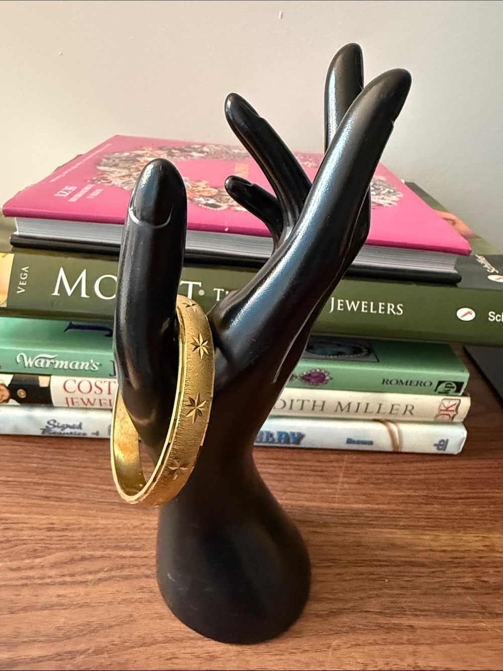 Monet Vintage Gold Plated Satin Finish Engraved Starburst Bangle Bracelet.